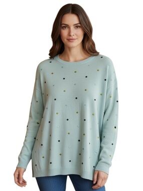 J. Jill Light Mint Green Embroidered Polka Dot Sweater‎